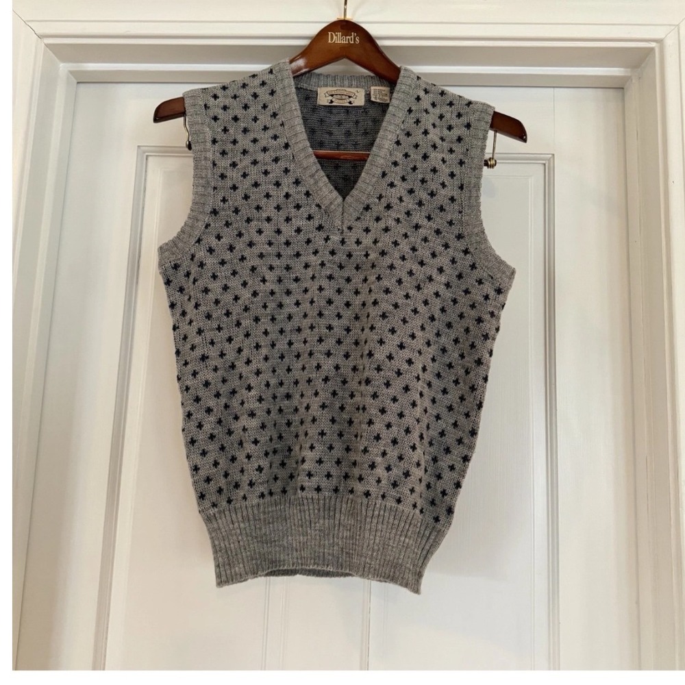 Hemingway Point Mens Gray Blue Star Pattern Knit V-Neck Sweater Vest Large